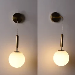 Applique Murale Suspendue Nordique Minimaliste Laiton Doré avec Globe en Verre ATENAS E27 18 cm