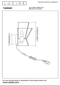 Applique murale TASMAN en papier avec 1xE14 - Naturel - Lucide