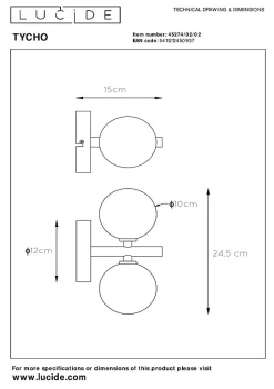 Applique murale TYCHO en acier avec 2xG9 - Or Mat / Laiton - Lucide