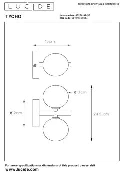 Applique murale TYCHO en acier avec 2xG9 - Noir - Lucide