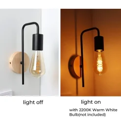 Applique murale Vintage Nordique avec Base en Aluminium Noir et Bois pour Salon Salle à Manger et Couloir Douille E27