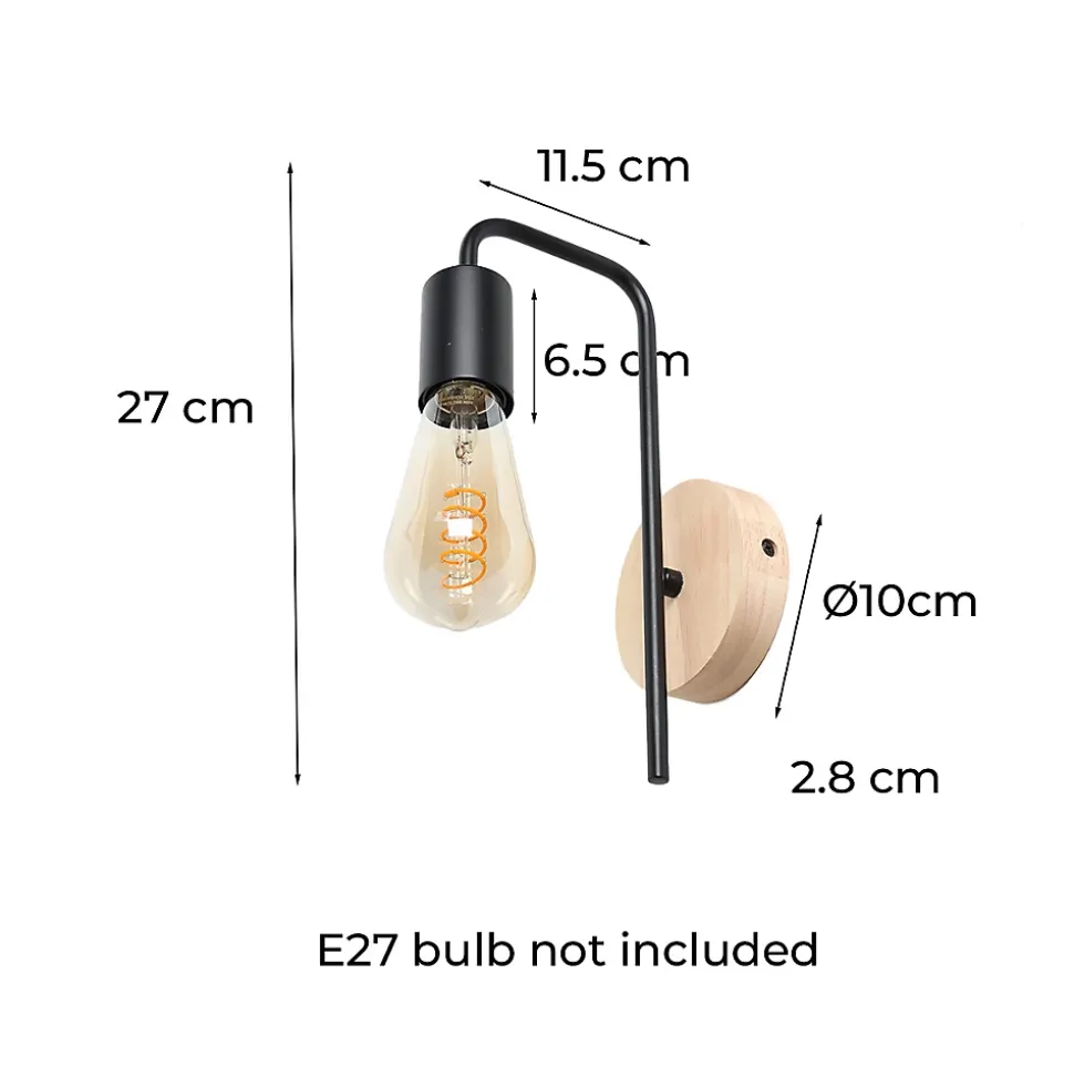 Applique murale Vintage Nordique avec Base en Aluminium Noir et Bois pour Salon Salle à Manger et Couloir Douille E27