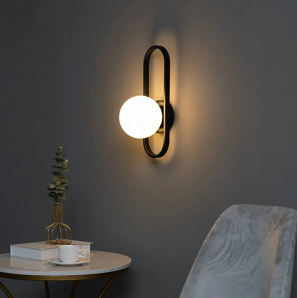 Applique murale vintage noire et verre blanc - Belisto