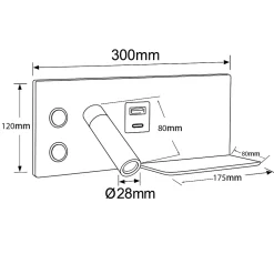 Applique murale 7W spot orientable 3W avec port USB et Type C interrupteurs lumière 2700K spot gauche en métal blanc.