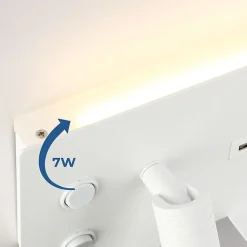 Applique murale 7W spot orientable 3W avec port USB et Type C interrupteurs lumière 2700K spot gauche en métal blanc.
