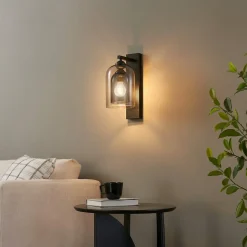 Applique noire avec cloche en verre fumé - Artemis