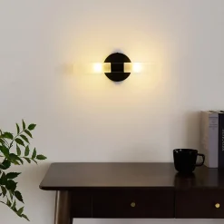 Applique noire avec double tube en verre blanc - Loreto