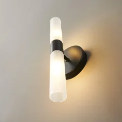 Applique noire avec double tube en verre blanc - Loreto