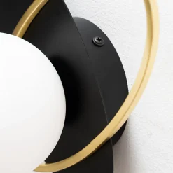 Applique noire et dorée double ovale et verre blanc - Mattina