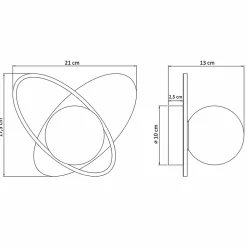 Applique noire et dorée double ovale et verre blanc - Mattina