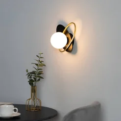 Applique noire et dorée double ovale et verre blanc - Mattina