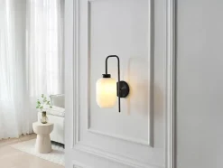 Applique noire et verre texturé blanc - L.25 x H.41 cm - LOUXOR