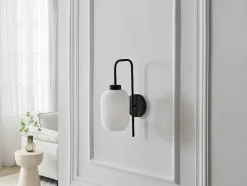 Applique noire et verre texturé blanc - L.25 x H.41 cm - LOUXOR