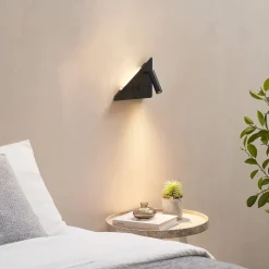 Applique noire triangle LED avec liseuse et angle droit à droite - Elaris Type A