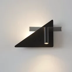 Applique noire triangle LED avec liseuse et angle droit à droite - Elaris Type A