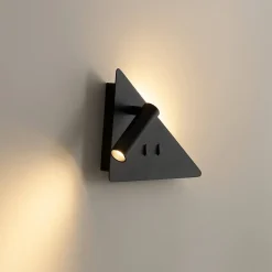 Applique noire triangle LED avec liseuse et angle droit à gauche - Elaris Type B