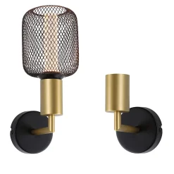 Applique Ravi IP44 E27 max. 60W Noir mat Doré gradable