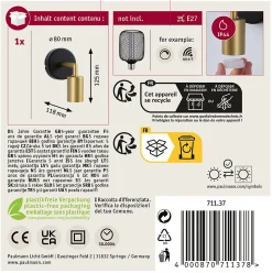 Applique Ravi IP44 E27 max. 60W Noir mat Doré gradable