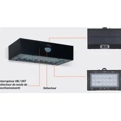 Applique solaire murale LED 3W Blanche Eclairage d'extérieur Détecteur de mouvement 350 Lm ASLO