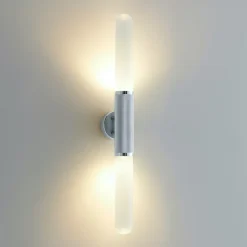 Applique tendance argent double éclairage métal et verre - Hita