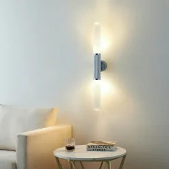 Applique tendance argent double éclairage métal et verre - Hita