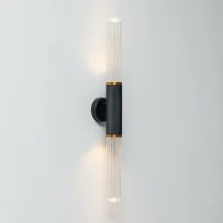 Applique tendance noire double éclairage LED en métal et verre - Hita