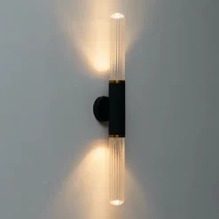 Applique tendance noire double éclairage LED en métal et verre - Hita