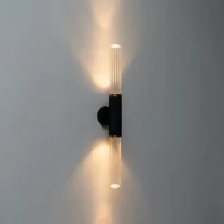 Applique tendance noire double éclairage LED en métal et verre - Hita