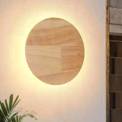 Appliques Muraux LED 26W 30cm en Bois Rond Lumière Indirecte Chaude pour Chambre et Cuisine