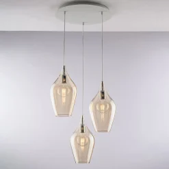 Ares Suspension en fer et verre pyrex ambré 3 lumières 141 d.50 BL273-S3-AM