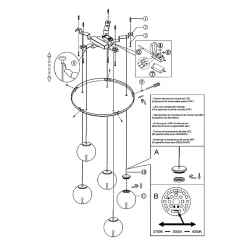 Ariel - Suspension circulaire 5 lumières avec formes Fabas Luce - LED 35W dimmable - Rosace ronde transparente d.50cm