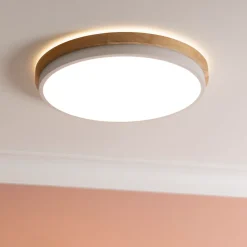 BAARLO Plafonnier blanc mat/bois LED intégrée 24W métal/bois/plastique ampoule incluse