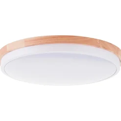 BAARLO Plafonnier blanc mat/bois LED intégrée 24W métal/bois/plastique ampoule incluse