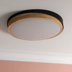 BAARLO Plafonnier noir mat/bois LED intégrée 24W métal/bois/plastique ampoule incluse