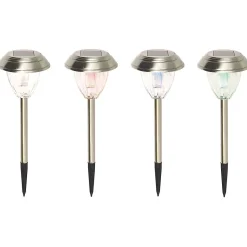 Balise extérieure solaire Kitmat Led intégrée 15 lm 0,02 W IP44 GoodHome chrome vendue par 4 pièces