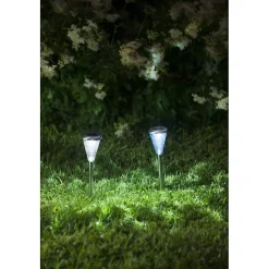 Balise solaire en inox verre- Hauteur 37cm- 1 LED blanche + 1 LED multicolore- 5 Lumens- Eclairage extérieur Jardin