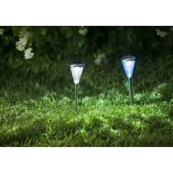Balise solaire en inox verre- Hauteur 37cm- 1 LED blanche + 1 LED multicolore- 5 Lumens- Eclairage extérieur Jardin