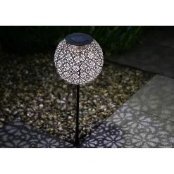 Balise solaire en métal ajouré design rétro- Hauteur 45cm- Diamètre 15cm- 1 LED blanche- 10 Lumens- Eclairage extérieur Jardin