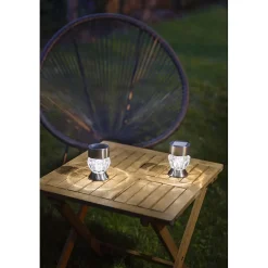 Balise solaire inox avec diffuseur en verre sculpté façon cristal- Hauteur 36 cm- à planter ou à poser- LED blanche- 2 Lumens