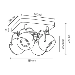 Ball Concrete Plafonnier Incl. 4xLED GU10 5W Béton Gris/Métal Satiné