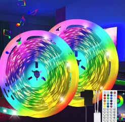 Bande lumineuse LED autocollante RVB 20/30 m, contrôle par application