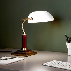 BANKIR Lampe à poser laiton antique verre/métal/bois -E27 60W - ampoule non incluse