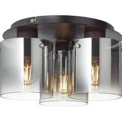 BETH Plafonnier 3L café/verre fumé E27 60W verre/métal ampoule non incluse
