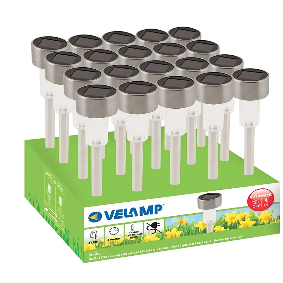 BLOSSOM: Borne lumineuse solaire de jardin, finition aluminium