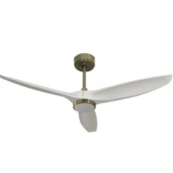 Bolt, Ventilateur déstratificateur d'air, pales laquées blanches 132Cm, moteur laiton, 100 % efficace hiver/été avec lampe.