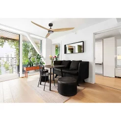 Bolt, Ventilateur déstratificateur d'air, moteur noir sur pales bois claires 166 Cm, 100 % efficace été comme hivers, avec lampe