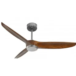 Bolt, Ventilateur déstratificateur d'air, pales bois sombre 132Cm, moteur chromé, 100 % efficace hiver/été avec lampe.