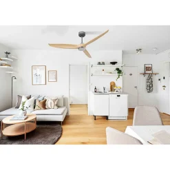 Bolt, Ventilateur déstratificateur d'air, moteur chrome sur pales bois clair 166 Cm, 100 % efficace été et hivers, avec lampe