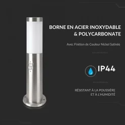 Borne de Jardin Acier Inoxydable avec Détecteur 45cm IP44 pour Ampoule E27 - SILAMP