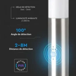 Borne de Jardin Acier Inoxydable avec Détecteur 110cm IP44 pour Ampoule E27 - SILAMP